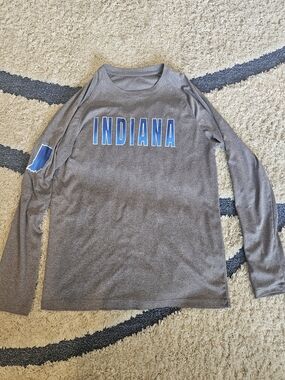 Indiana Long Sleeve Graphic Tee - Gray with Blue Lettering